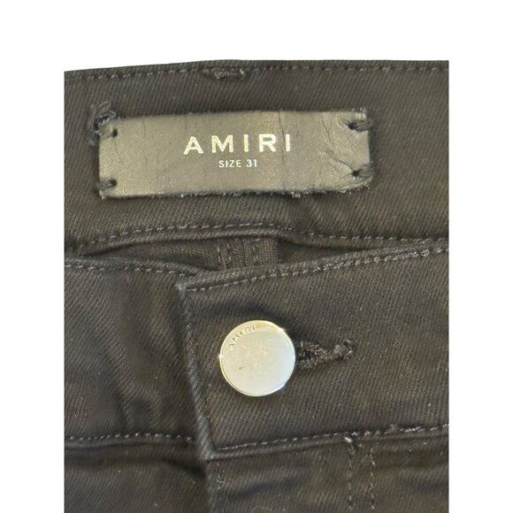 Size 31 Amiri Black Jeans Stretch Straight Skinny Stack Distress Mens Womens - Picture 6 of 14